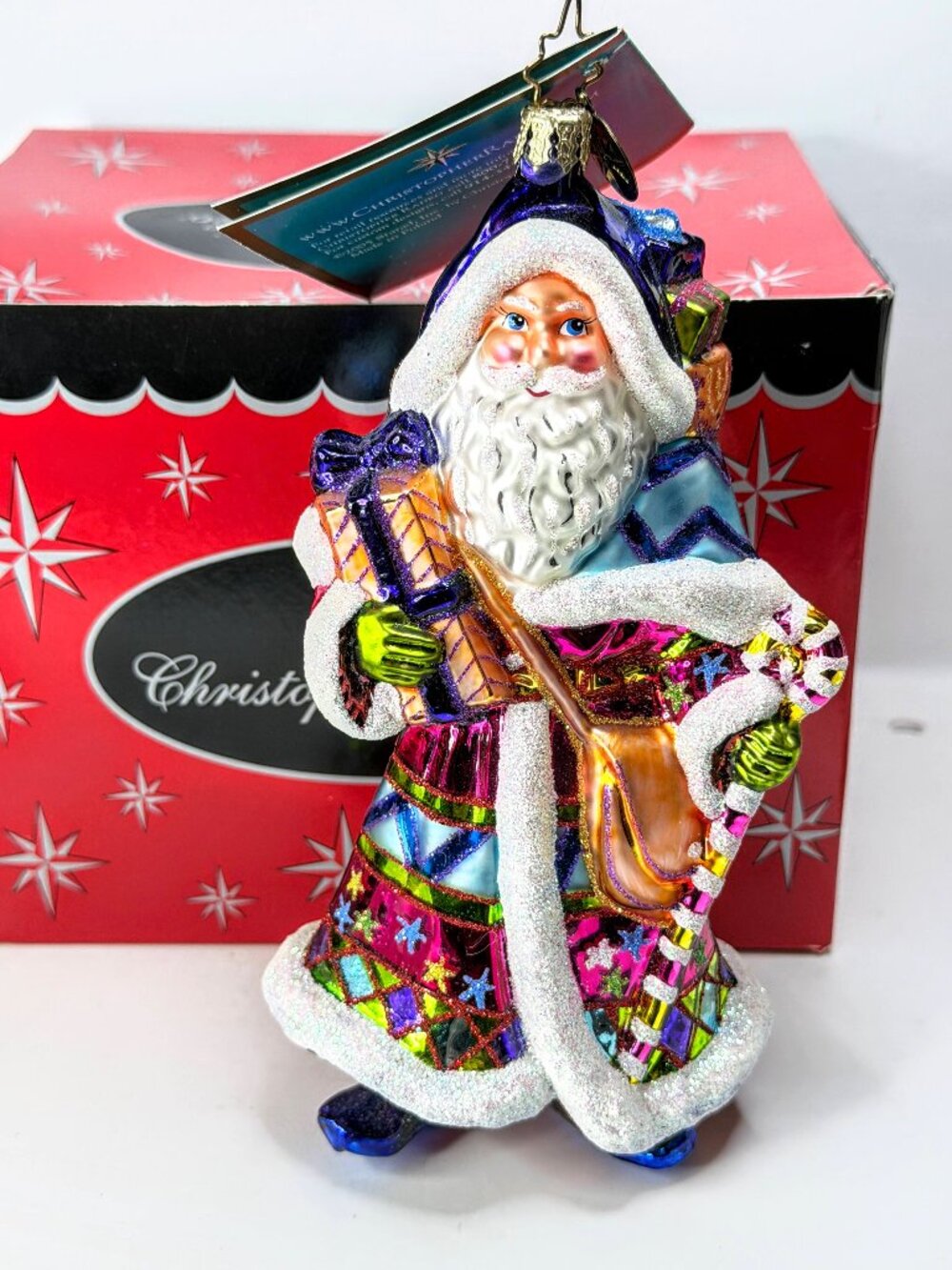 Vintage Christopher Radko Santa Glass Ornament Large 7" Mint in orig box XN119